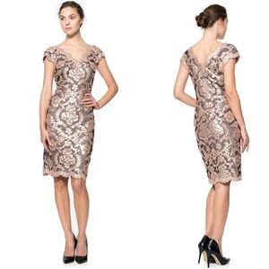 NWT - Tadashi Shoji - PAILLETTE EMBROIDERED LACE DRESS 6. P2P 17”